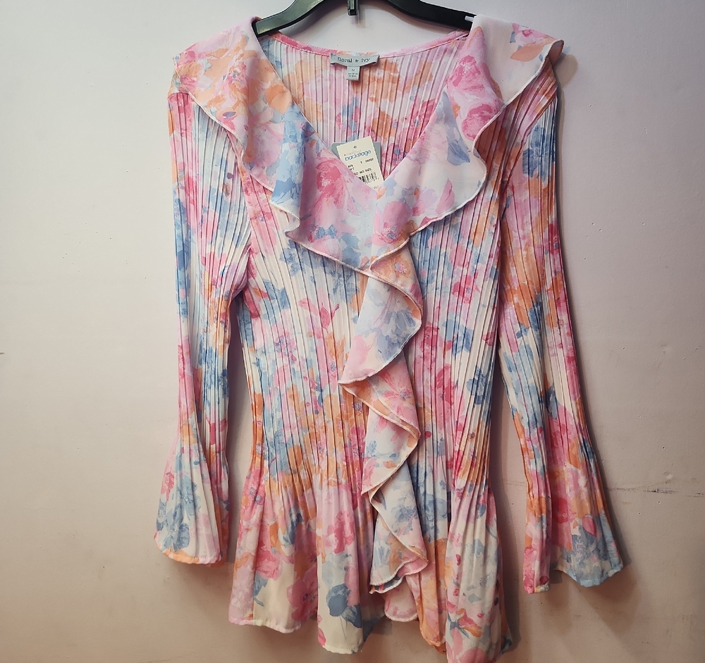 Floral Ruffle Blouse - Pink and Blue
